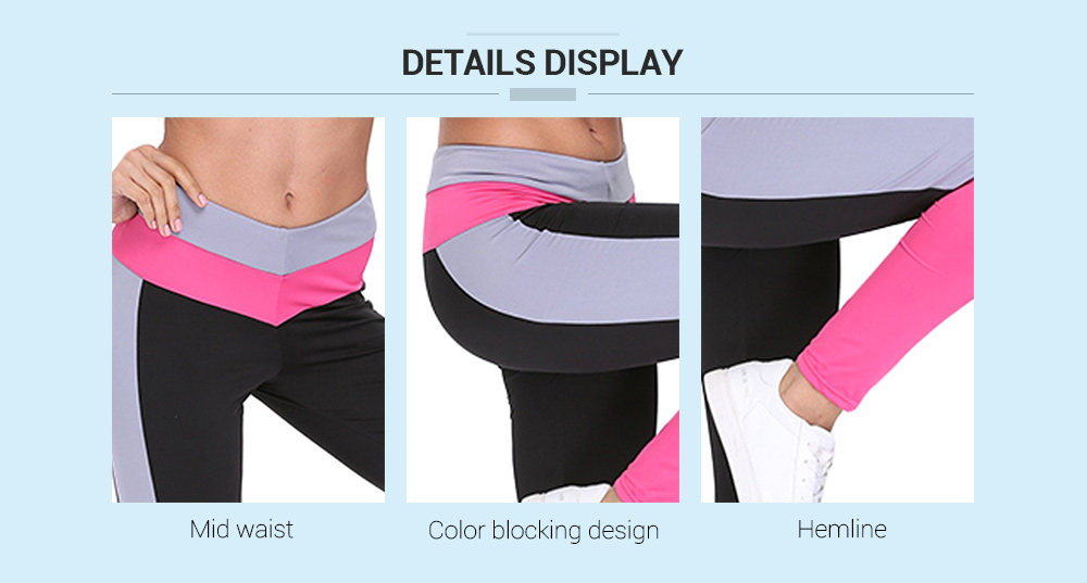 Mid Waist Color Blocking Skinny Elastic Sporty Women Yoga Pants