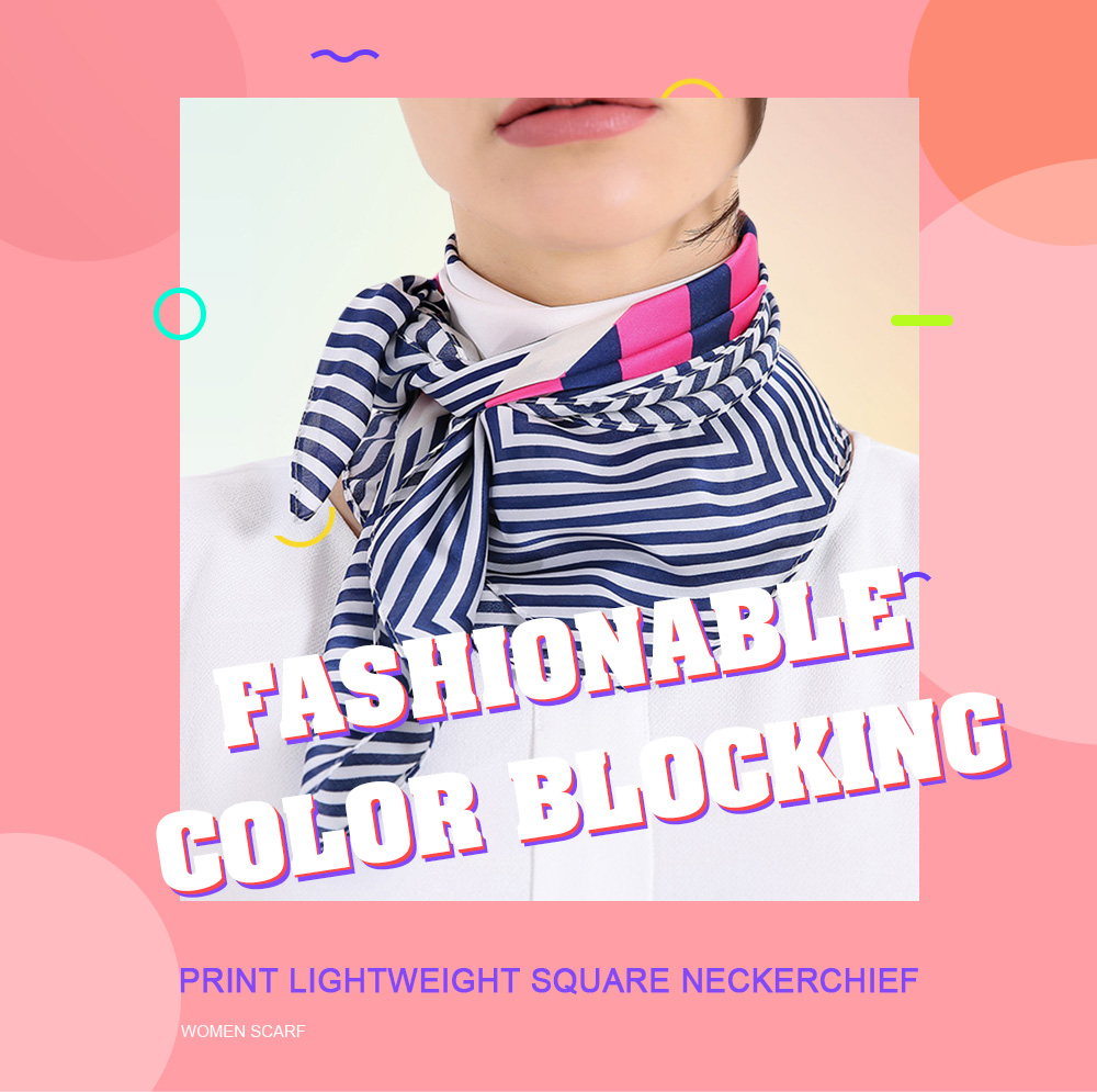 Fashionable Color Blocking Print Lightweight Square Neckerchief Women Scarf