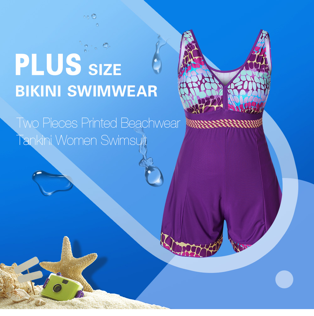 Plus Size Bikini Swimwear Two Pieces Printed Beachwear Tankini Women Swimsuit