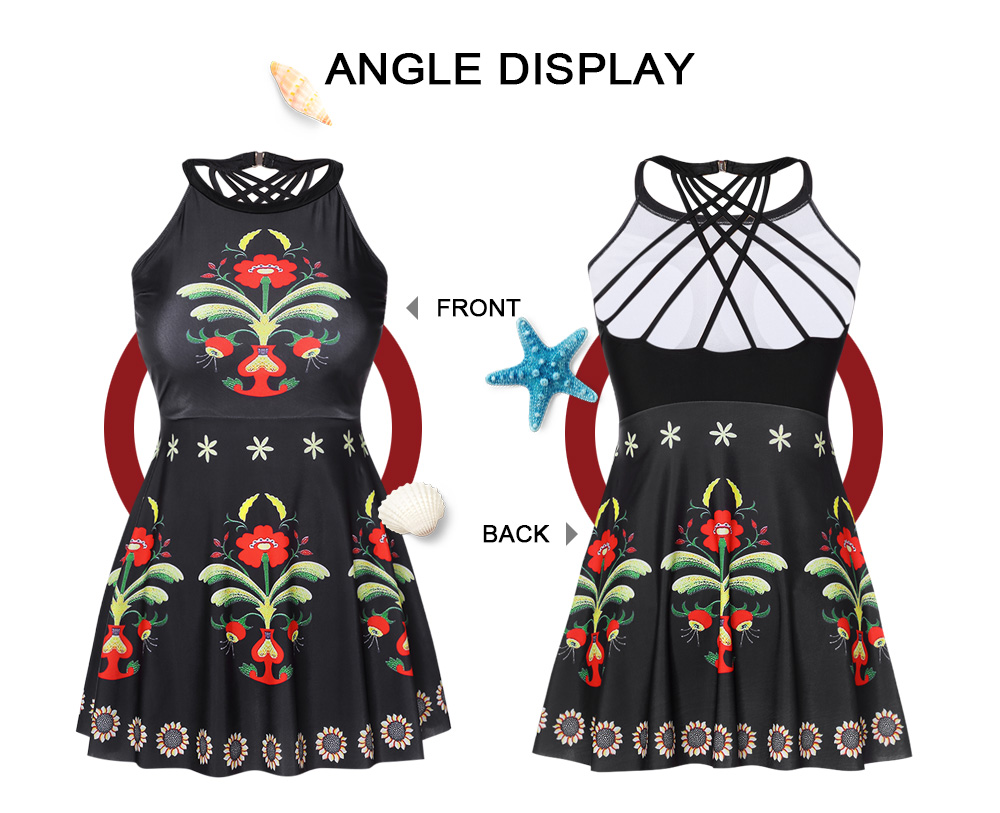 Women Printed Halter Neck Two-piece Swimwear Suit