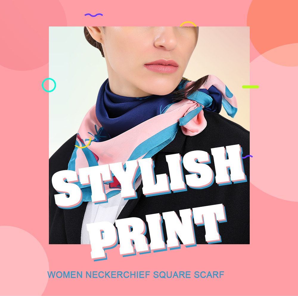 Stylish Print Color Blocking Decoration Women Neckerchief Silk Square Scarf