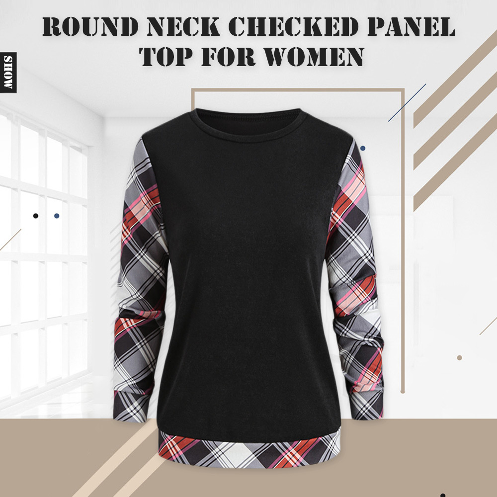Long Sleeve Checked Panel Top