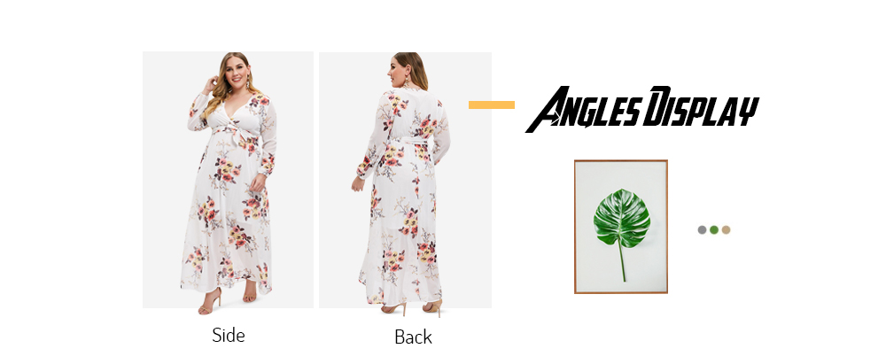 Wrap Floral Print Long Sleeve Plus Size Dress