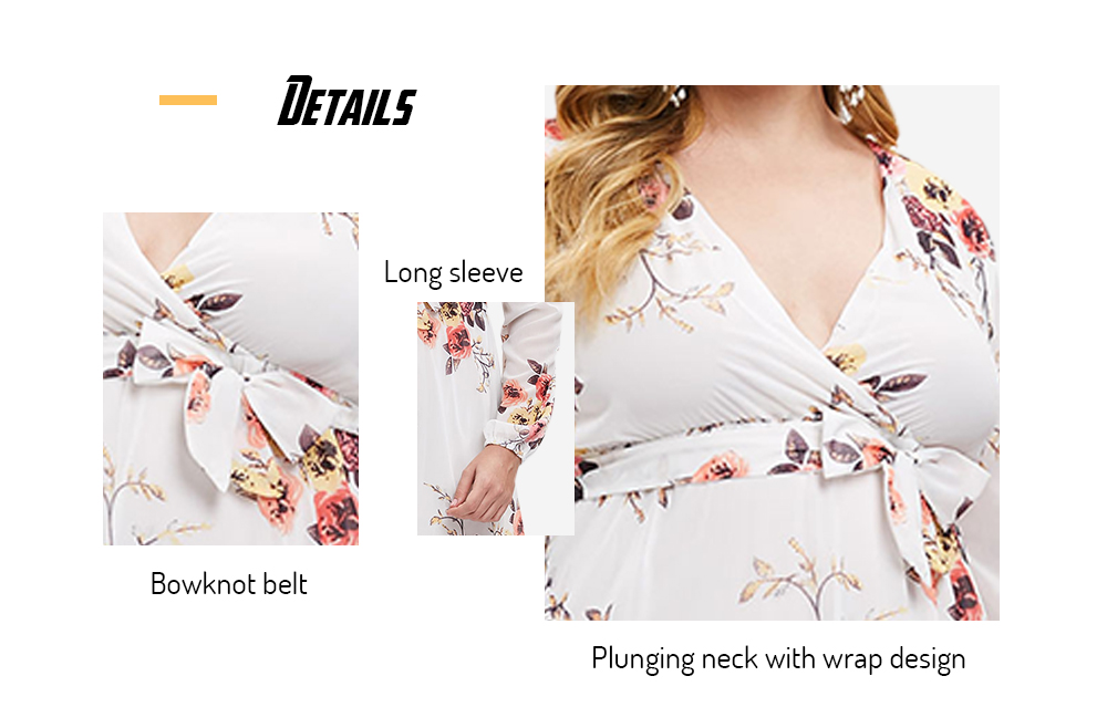 Wrap Floral Print Long Sleeve Plus Size Dress