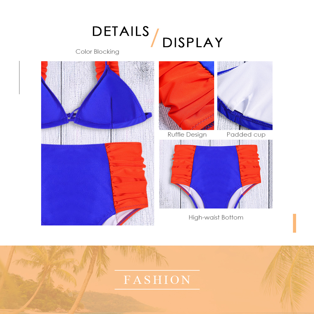 High Waist Color Blocking Bikini Padded Women Swimsuit