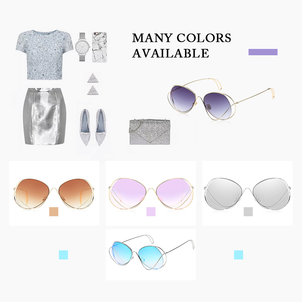 UV400 Novel Metal Frame Oversize Colored Lens Sunglasses for Women Men