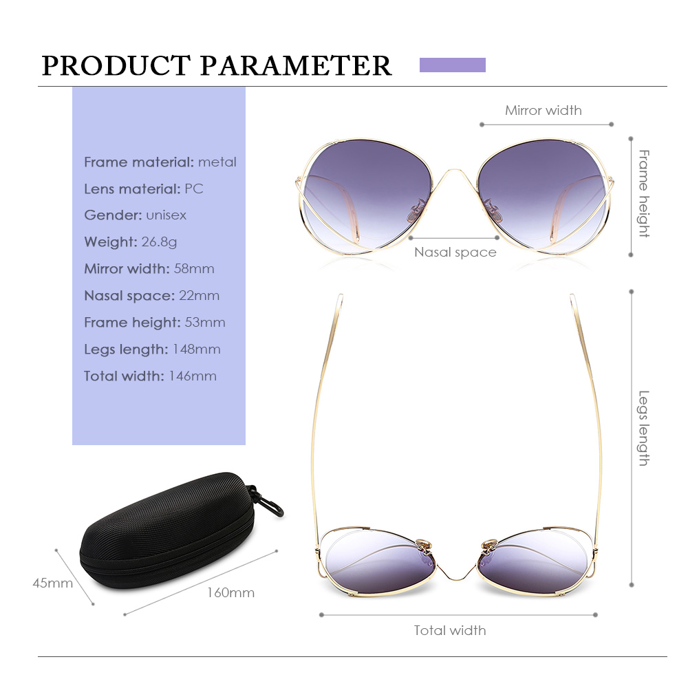 UV400 Novel Metal Frame Oversize Colored Lens Sunglasses for Women Men