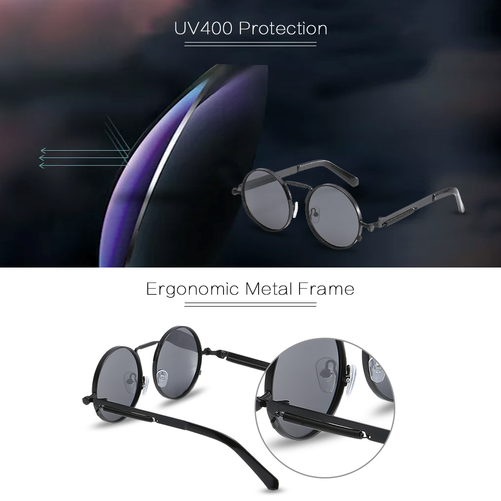 UV400 Protection Vintage Round Colored Lens Metal Frame Unisex Sunglasses