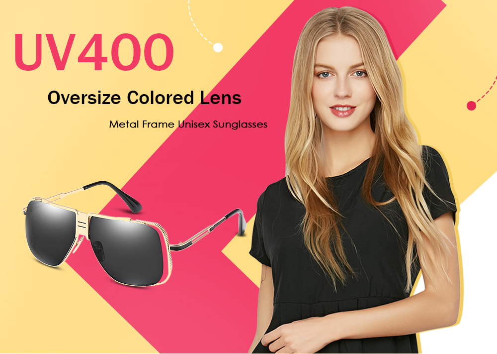 UV400 Protection Oversize Colored Lens Metal Frame Unisex Sunglasses