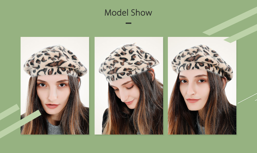 Fashion Women Leopard Woolen Beret Cap Winter Warm Felt Hat