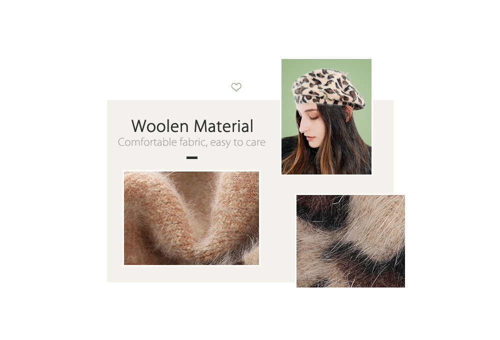 Fashion Women Leopard Woolen Beret Cap Winter Warm Felt Hat