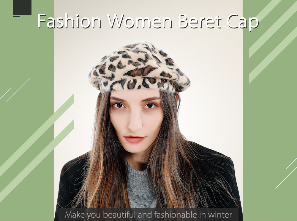 Fashion Women Leopard Woolen Beret Cap Winter Warm Felt Hat