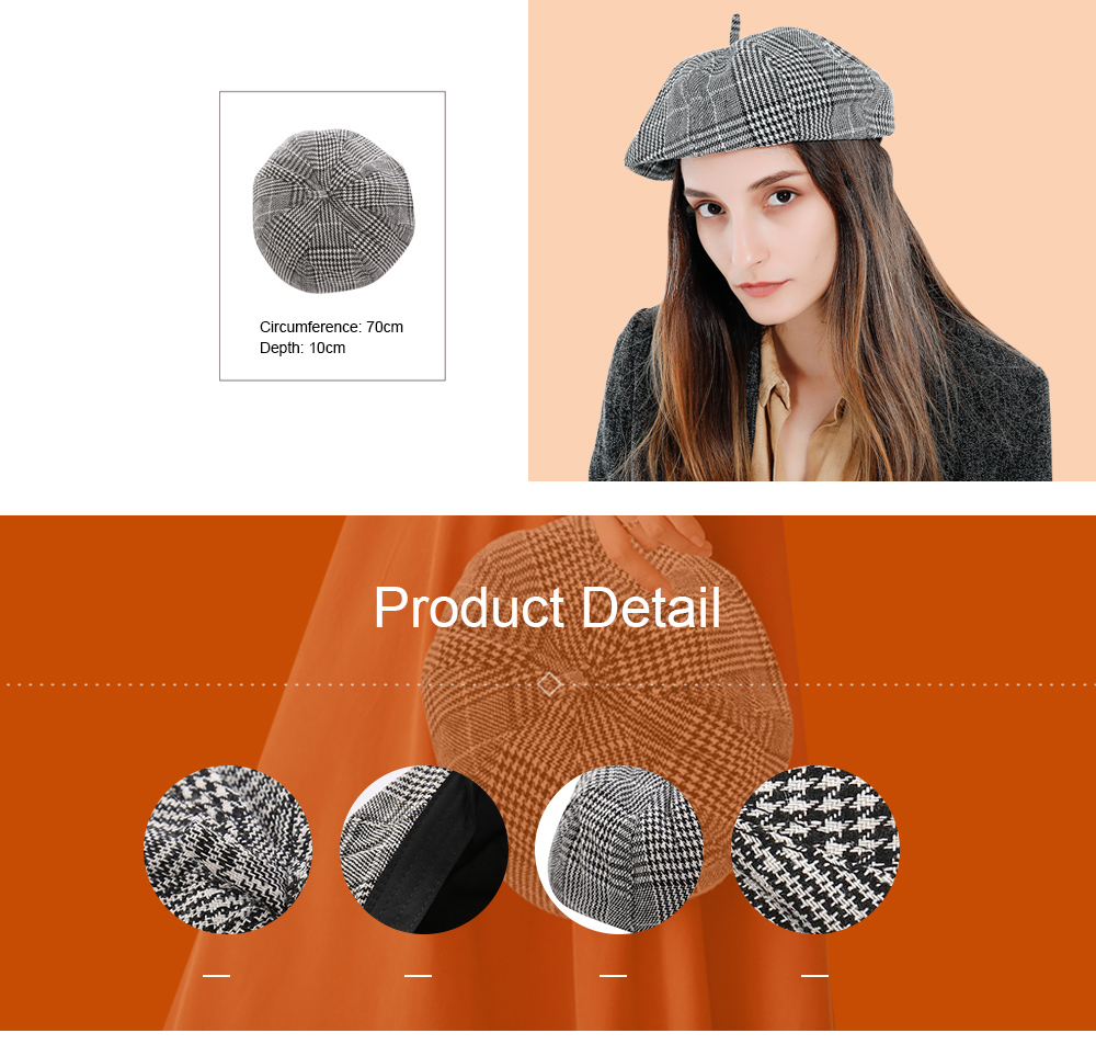 Women Plaid Fashion Beret Cap Warm Winter Hat