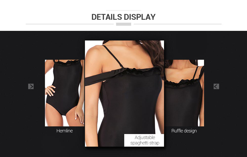 Spaghetti Strap Padded Backless Ruffle Solid Color Women Swimsuit