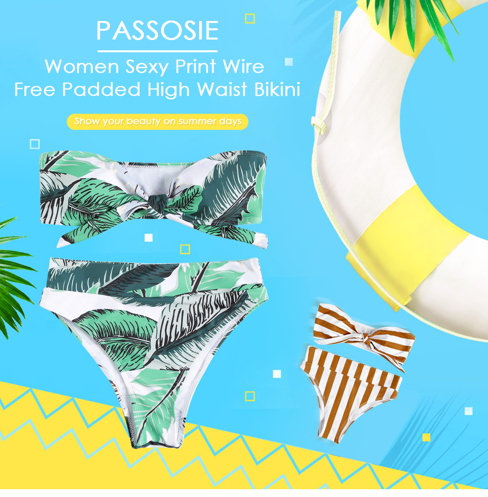 PASSOSIE Knot Front Padded High Waist Sexy Women Bikini Set