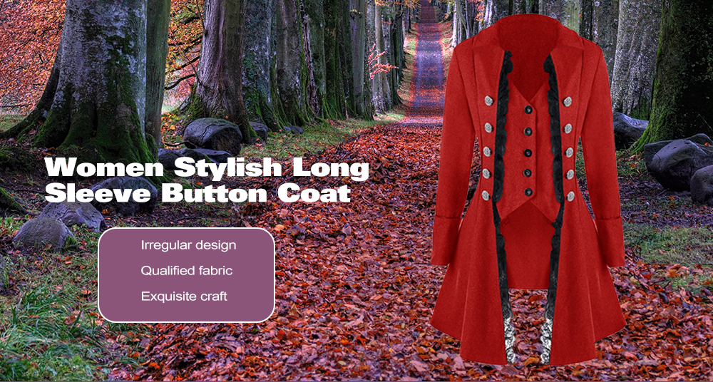 Women Stylish Long Sleeve Button Irregular Coat