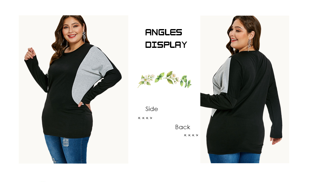 Long Sleeve Two Tone Plus Size Top