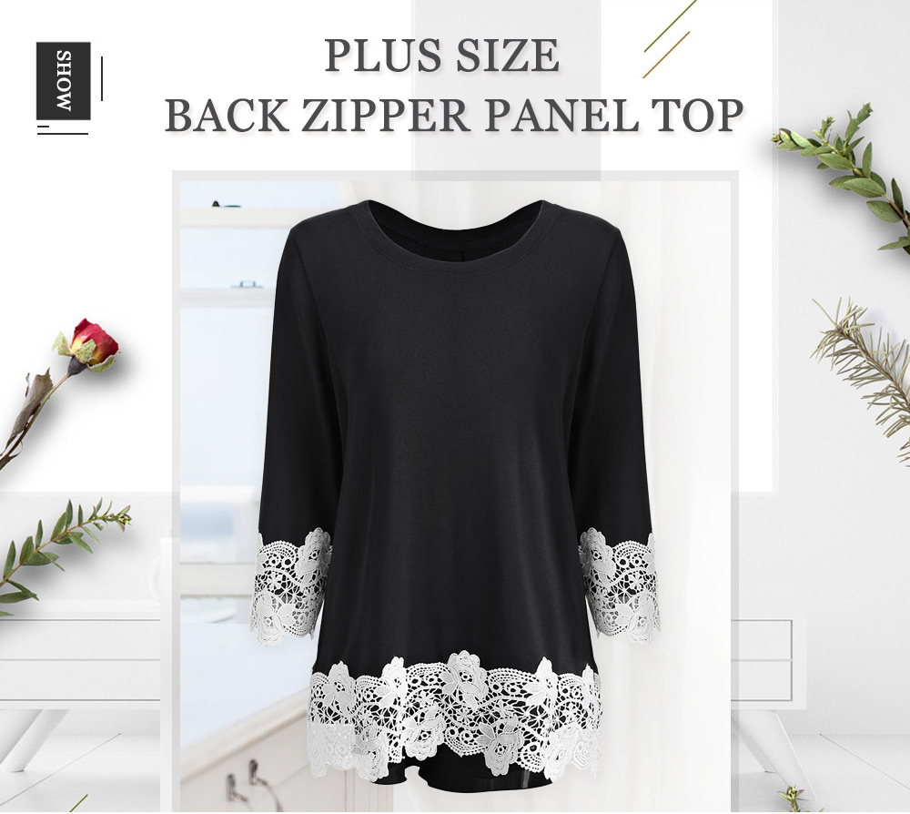 Plus Size Back Zipper Panel Top