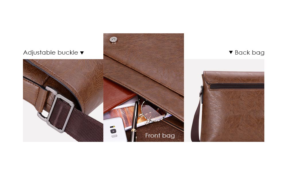 Large Capacity Solid Color PU Leather Crossbody Shoulder Bag for Men