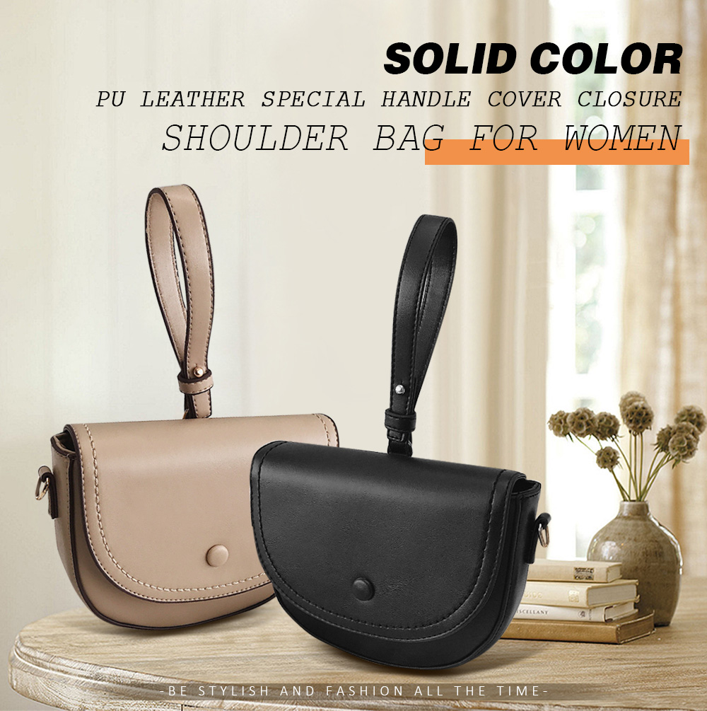 Solid Color PU Leather Special Handle Cover Closure Shoulder Bag for Women