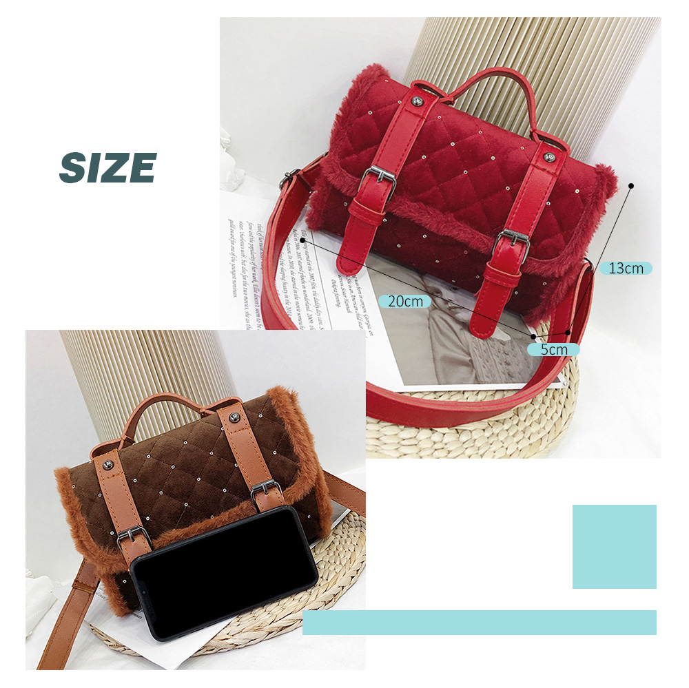 Fashion Suede Fluffy Side Rhombic Versatile Slung Shoulder Bag for Women