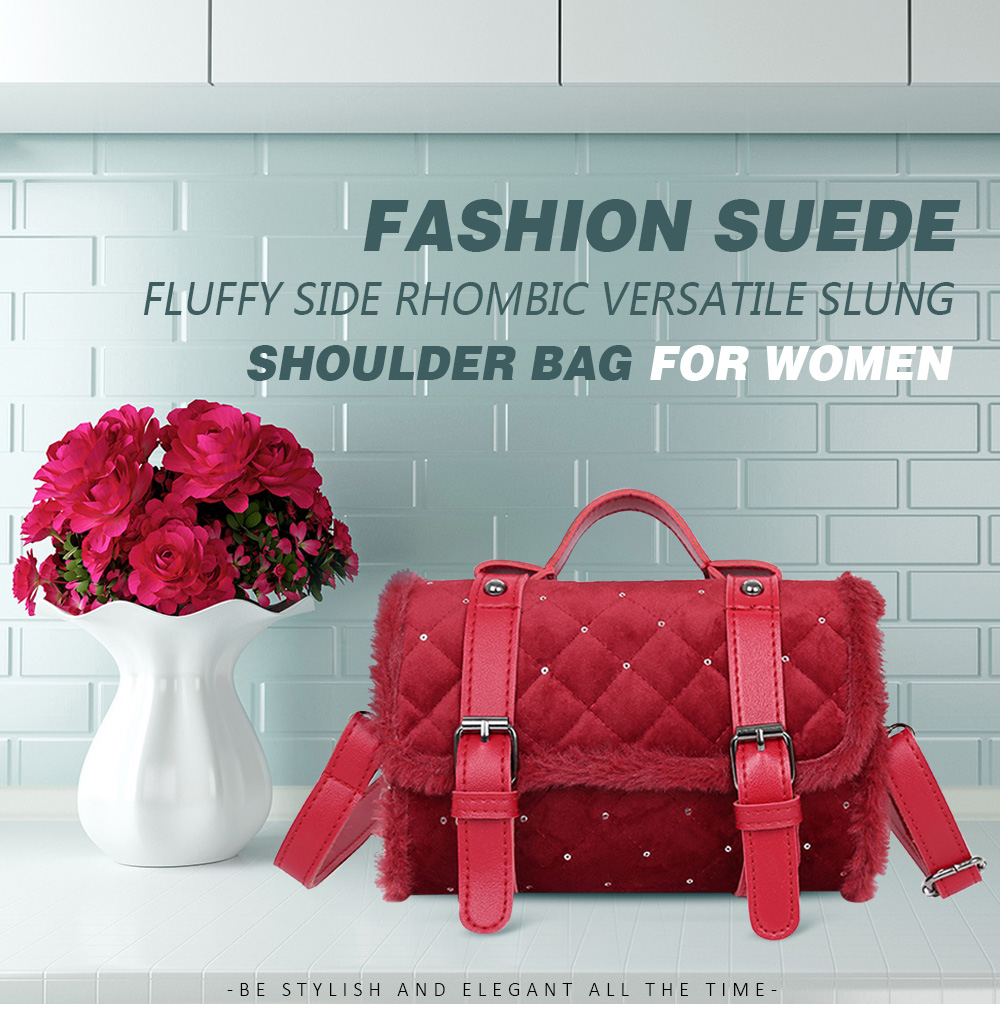 Fashion Suede Fluffy Side Rhombic Versatile Slung Shoulder Bag for Women