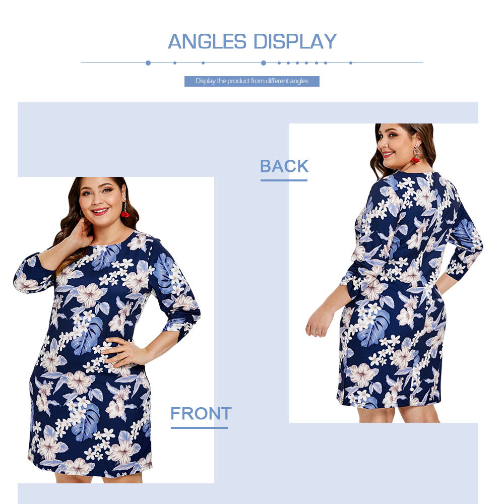 Plus Size Floral Printed Knee Length Dress