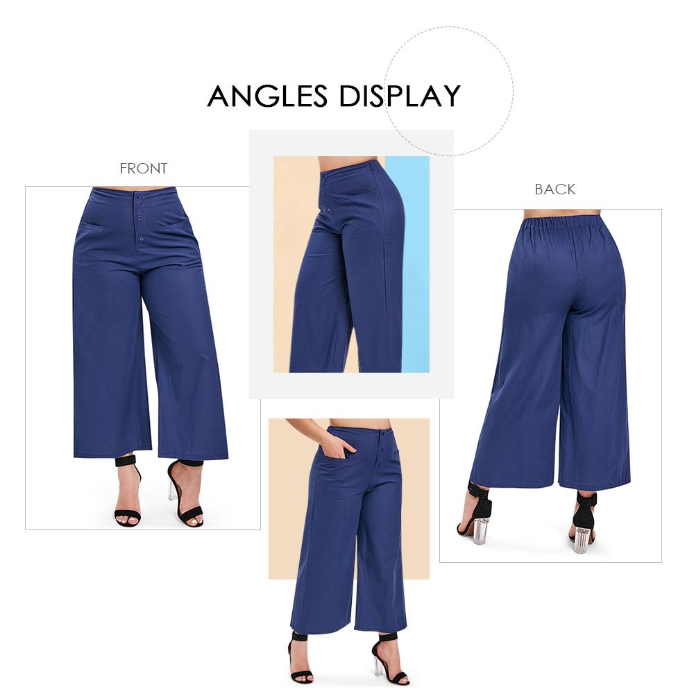 Button Embellished Plus Size Wide Leg Pants