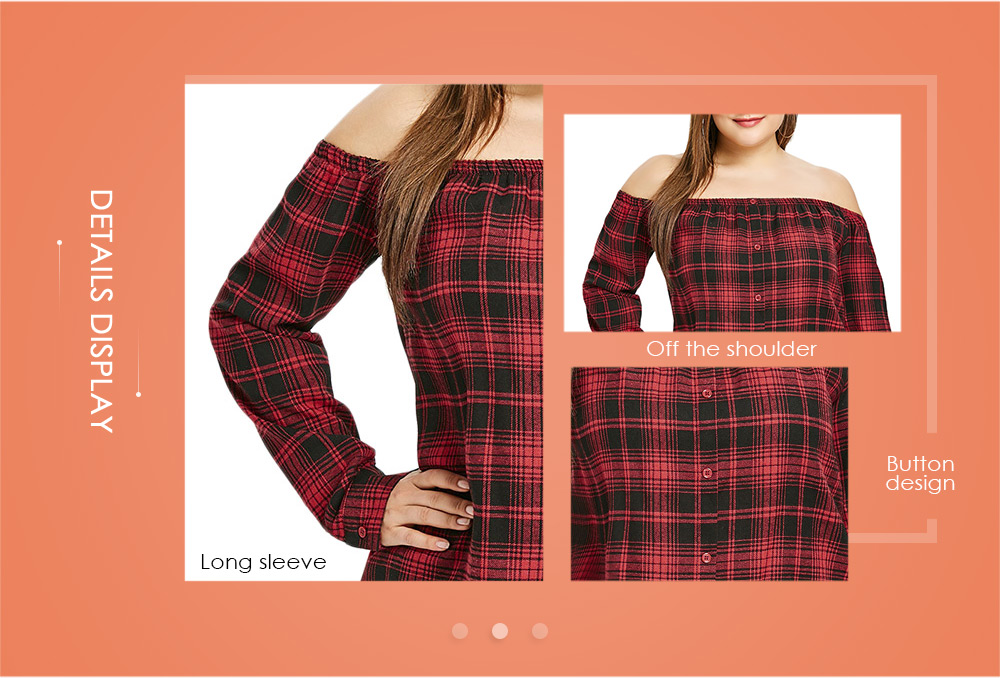 Plus Size Off The Shoulder Plaid Shirt