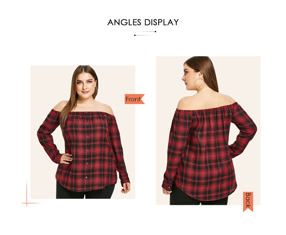 Plus Size Off The Shoulder Plaid Shirt