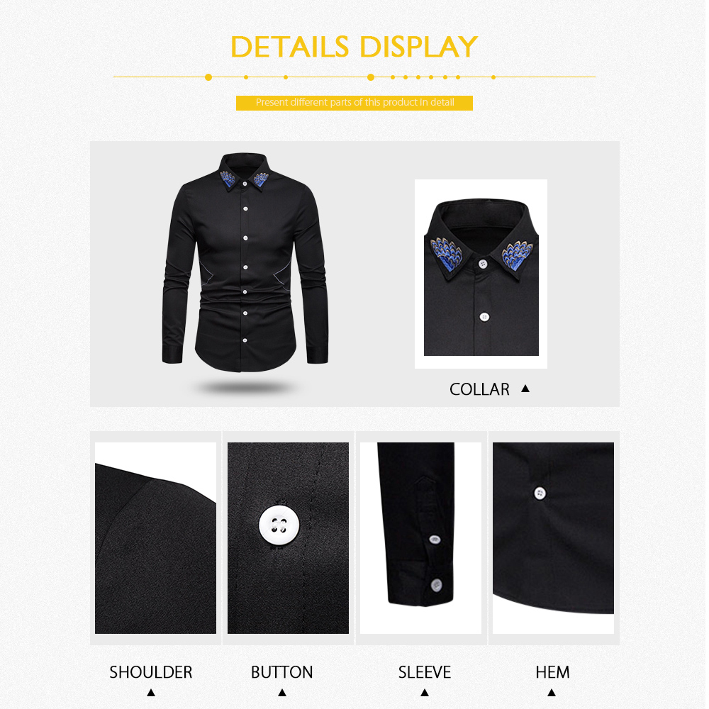 Embroidered Collar Button Up Long Sleeve Shirt