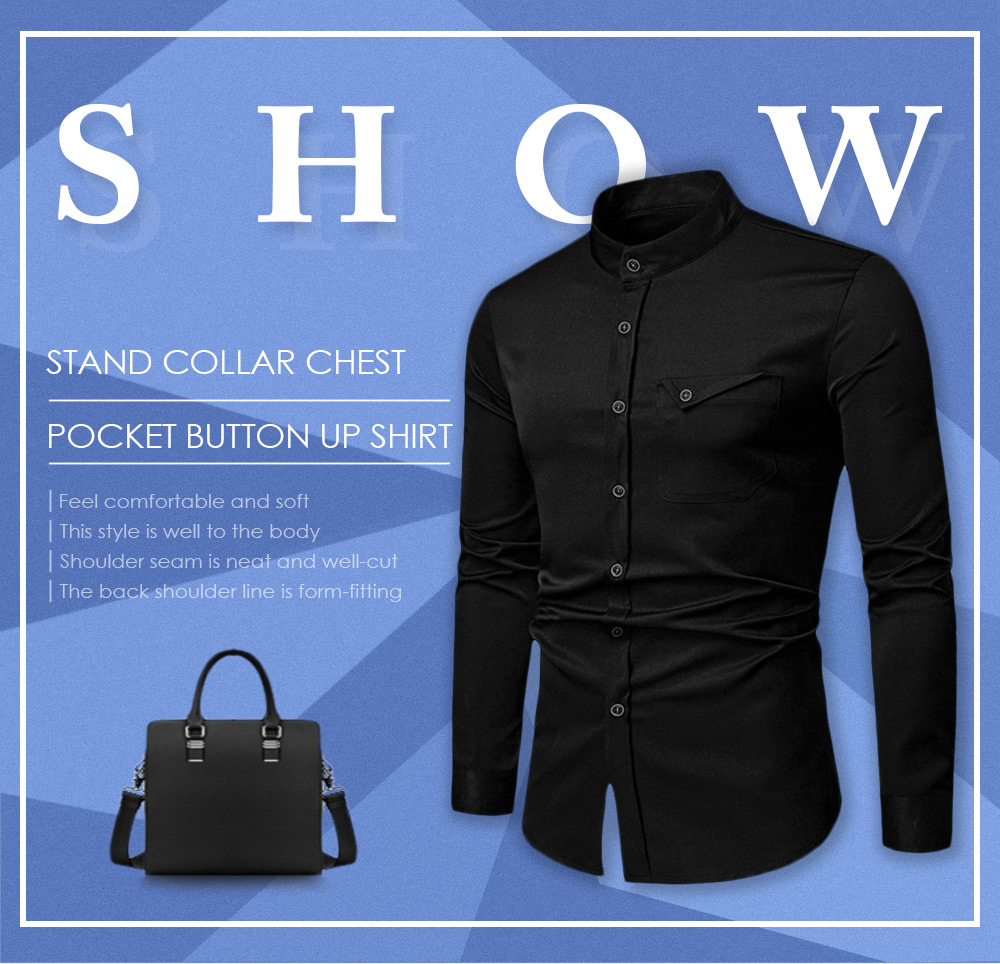 Stand Collar Chest Pocket Button Up Shirt
