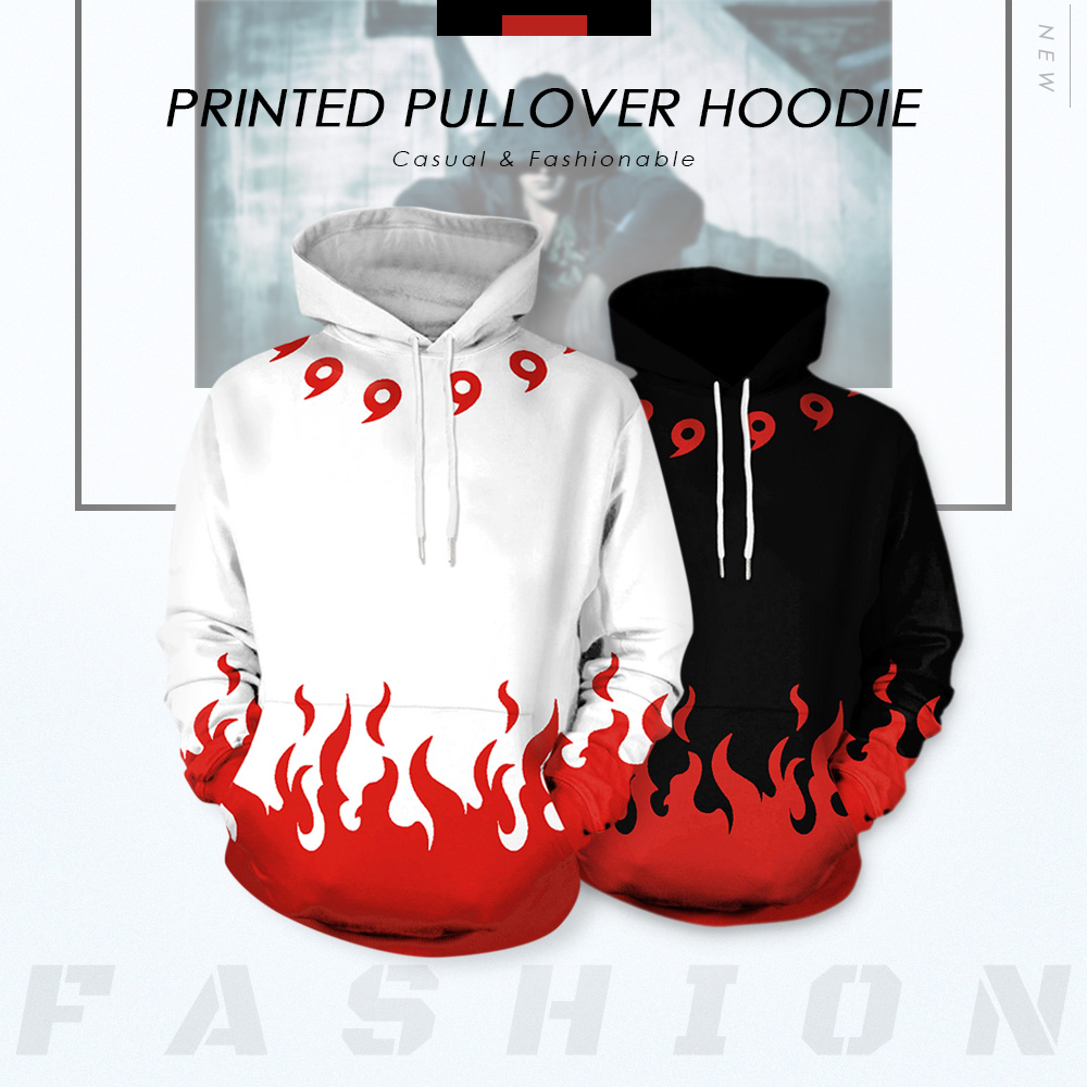 3D Fire Printed Pullover Hoodie