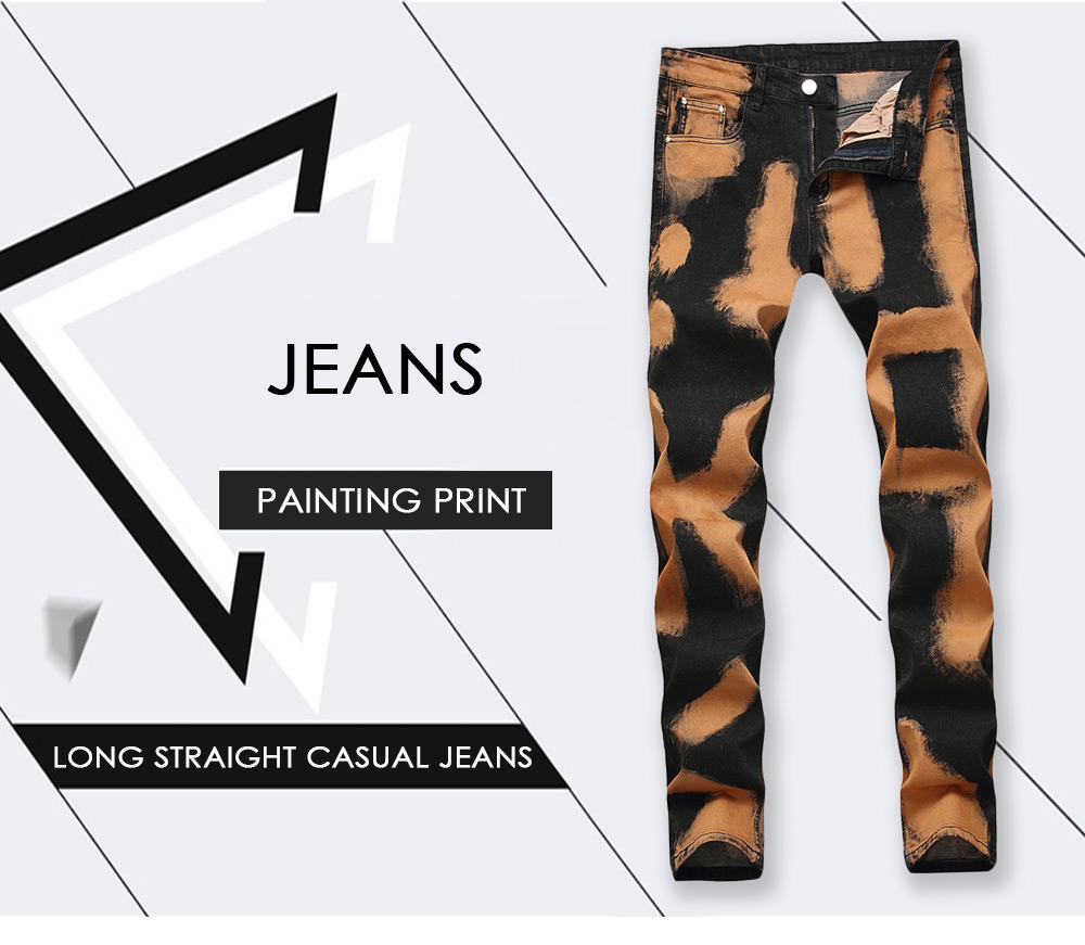 Painting Print Long Straight Casual Jeans