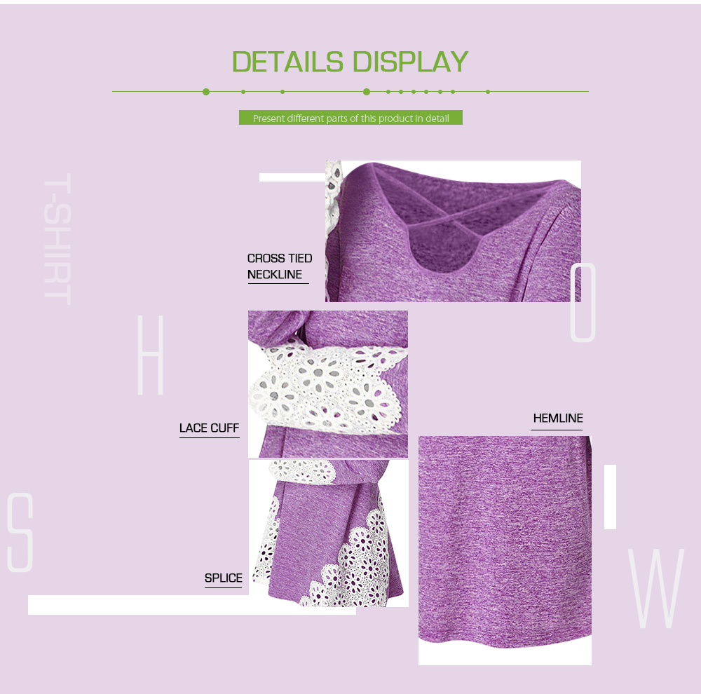 Plus Size Lace Panel Criss Cross T Shirt