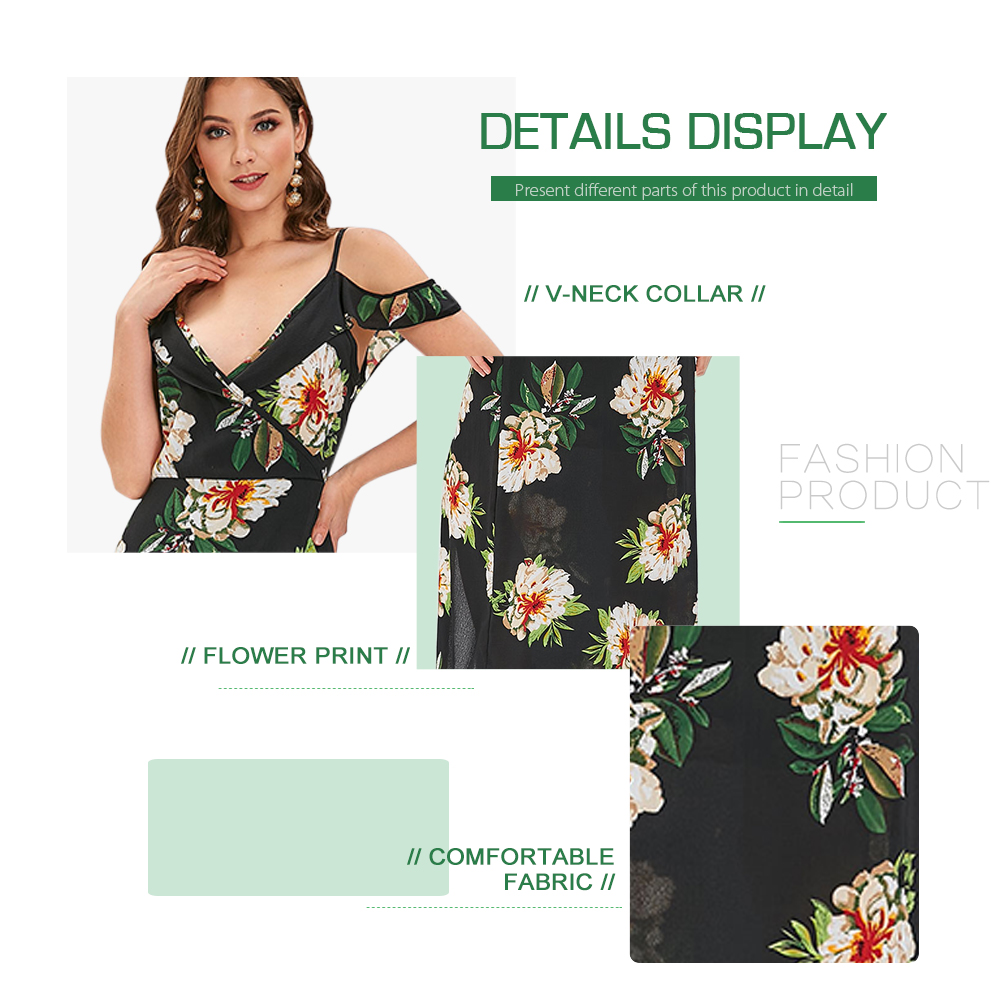 Cold Shoulder Floral Print Wrap Dress