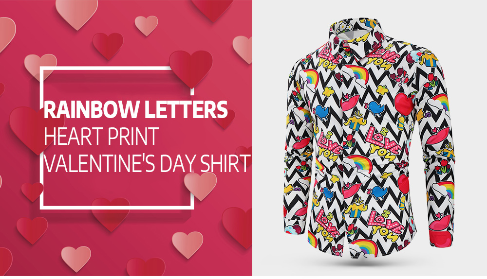 Rainbow Letters Heart Print Valentine's Day Shirt