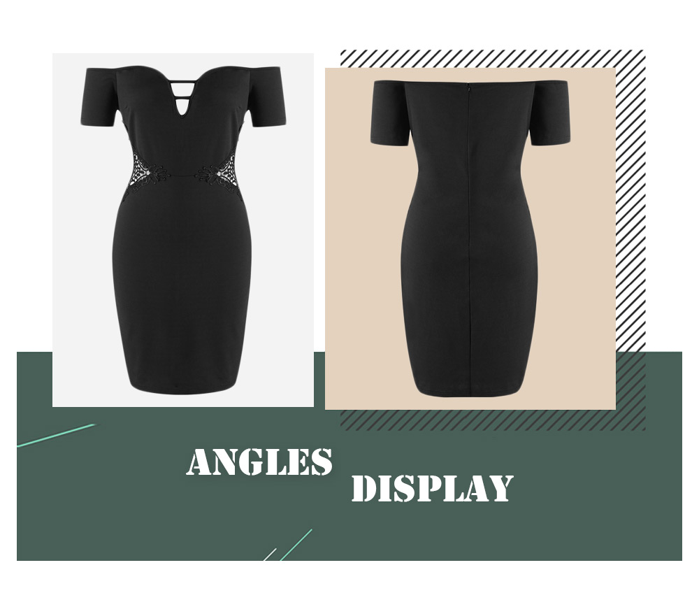 Plus Size Applique Waist Off Shoulder V Neck Dress