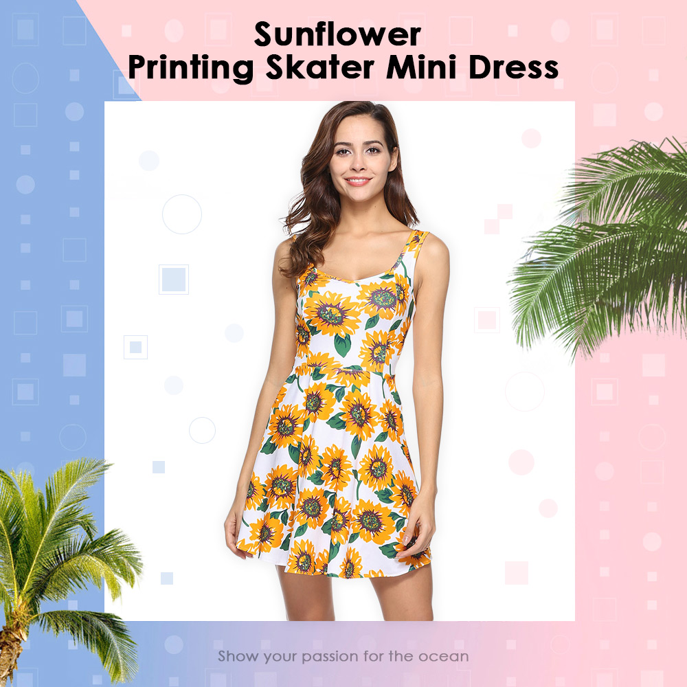 Sunflower Print Mini Dress