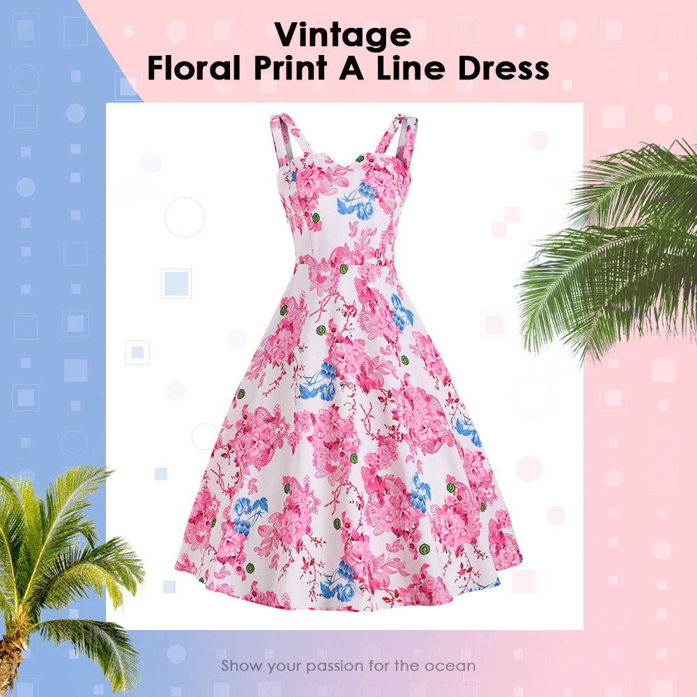 Vintage Floral Print Strappy Dress