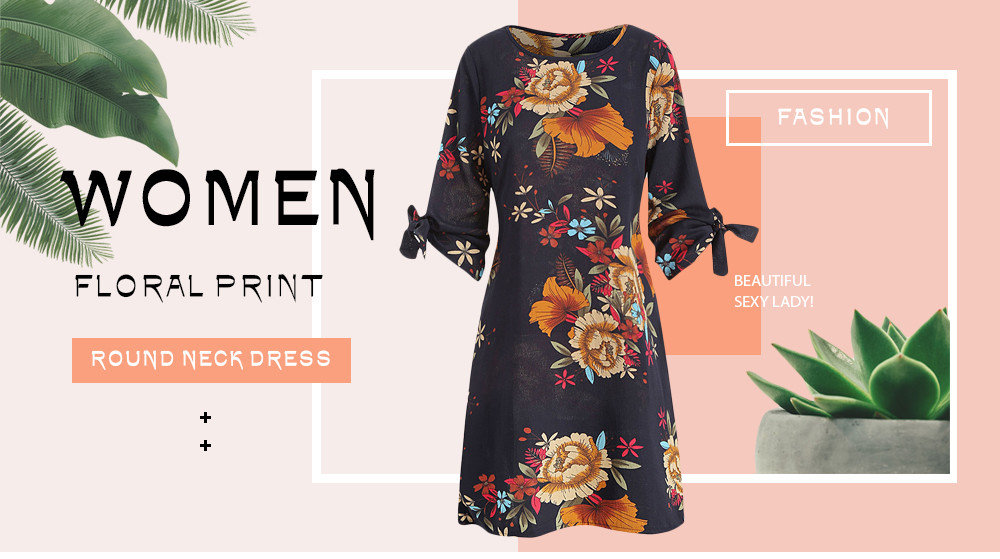 Floral Print Bowknot Mini Dress