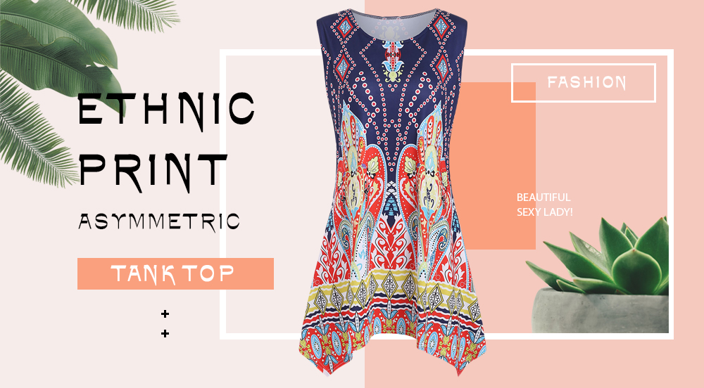 Ethnic Print Asymmetric Tank Top