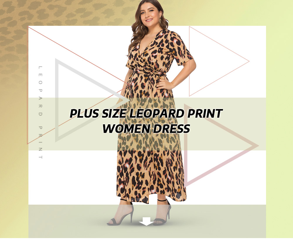 Plus Size Leopard Print Wrap Maxi Dress