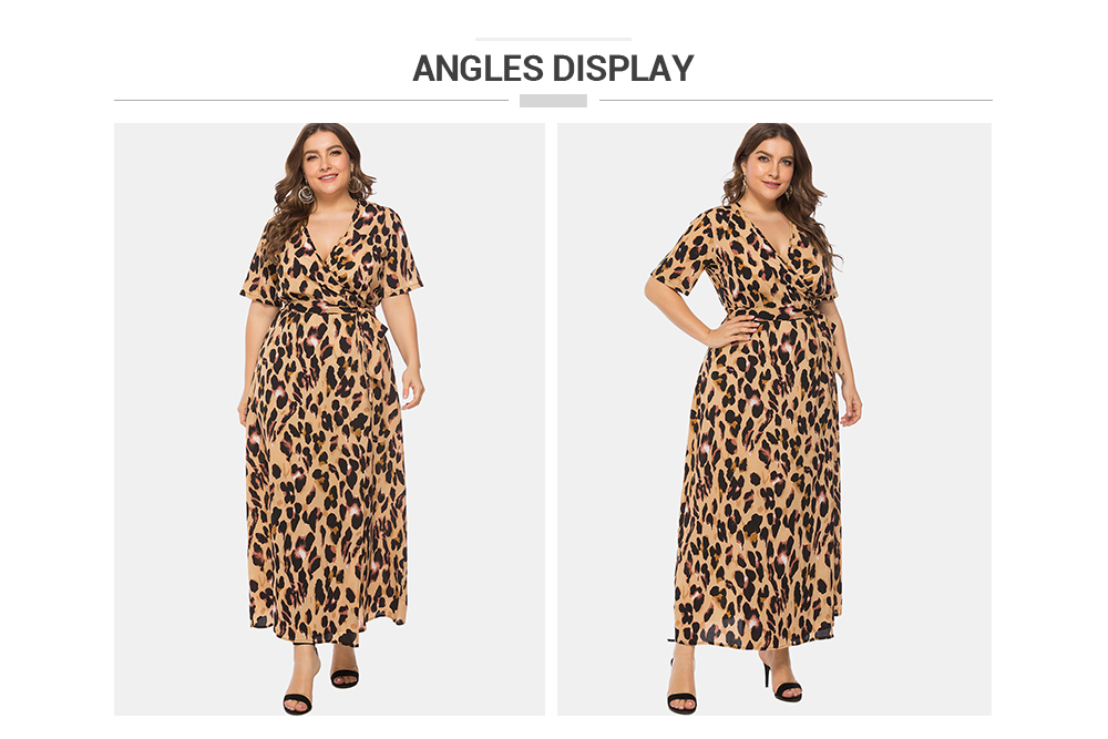 Plus Size Leopard Print Wrap Maxi Dress