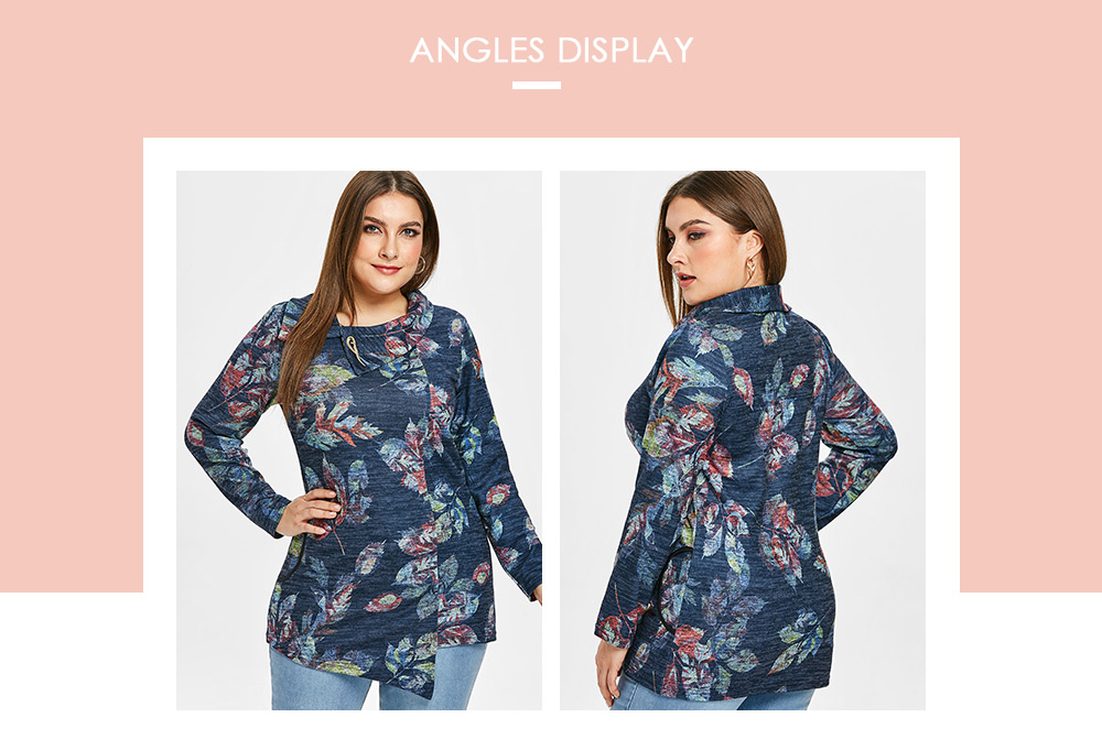 Plus Size Leaves Print Long Sleeve Top