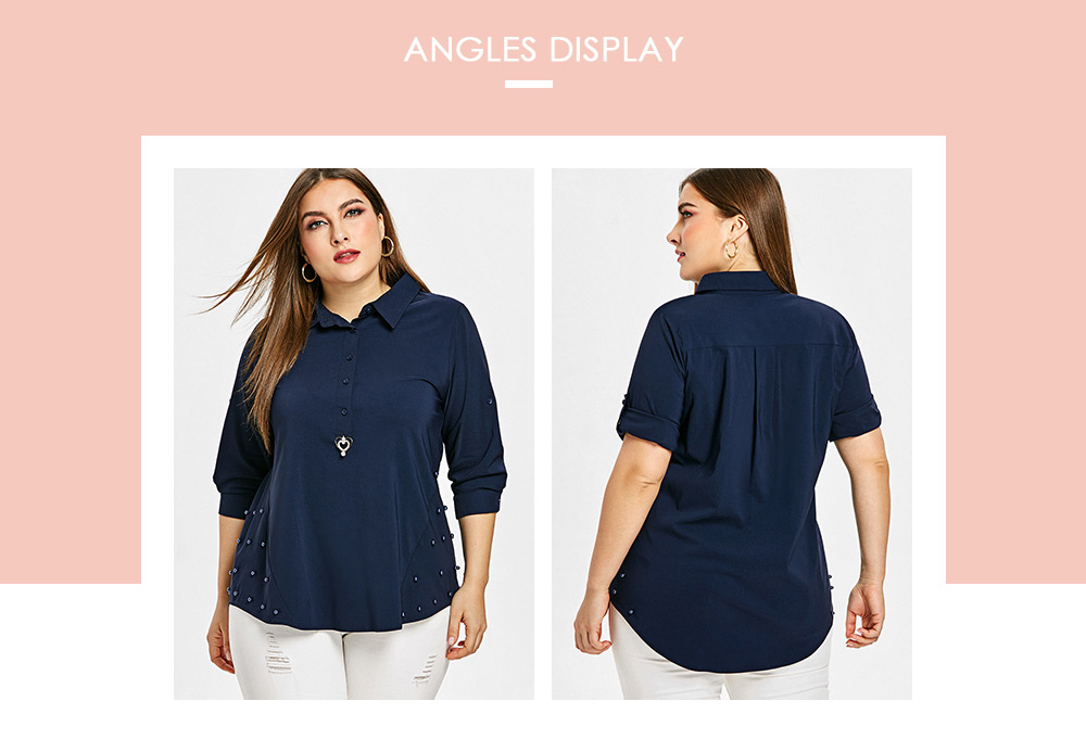 Faux Pearl Half Button Plus Size Shirt