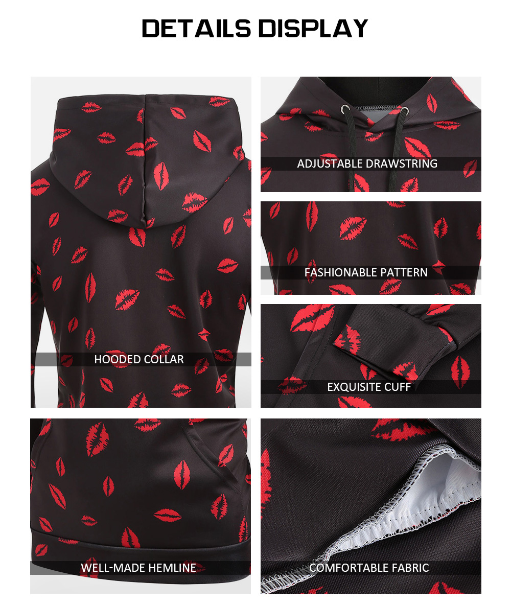Red Lips Pattern Pullover Hoodie