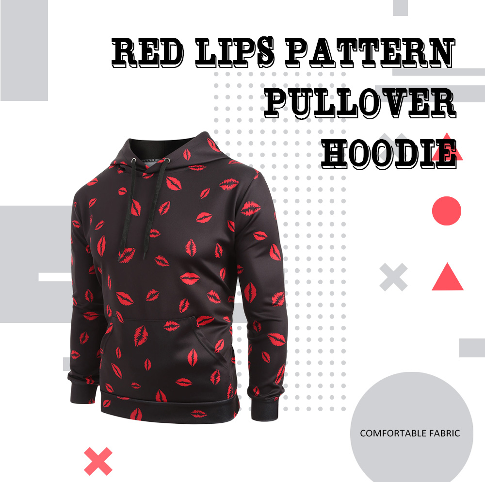 Red Lips Pattern Pullover Hoodie