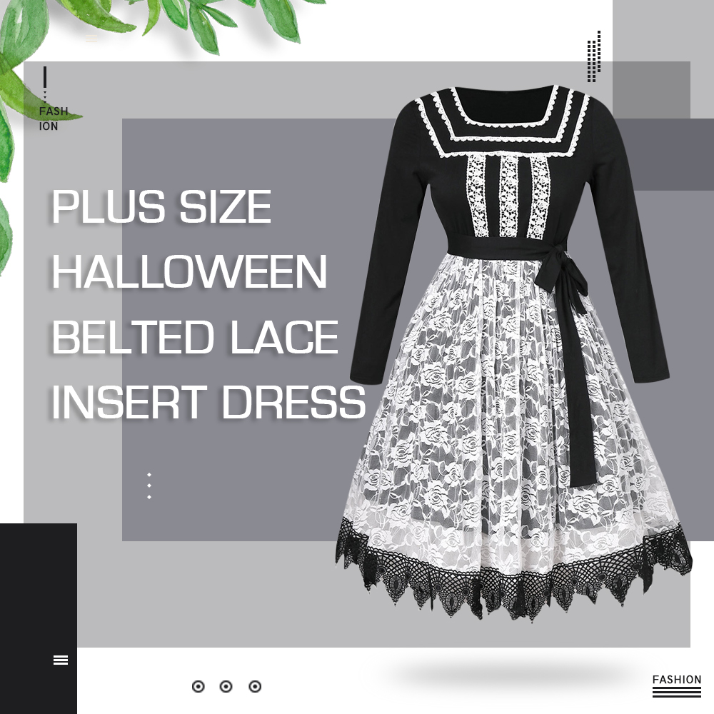 Plus Size Floral Lace Belted Dress