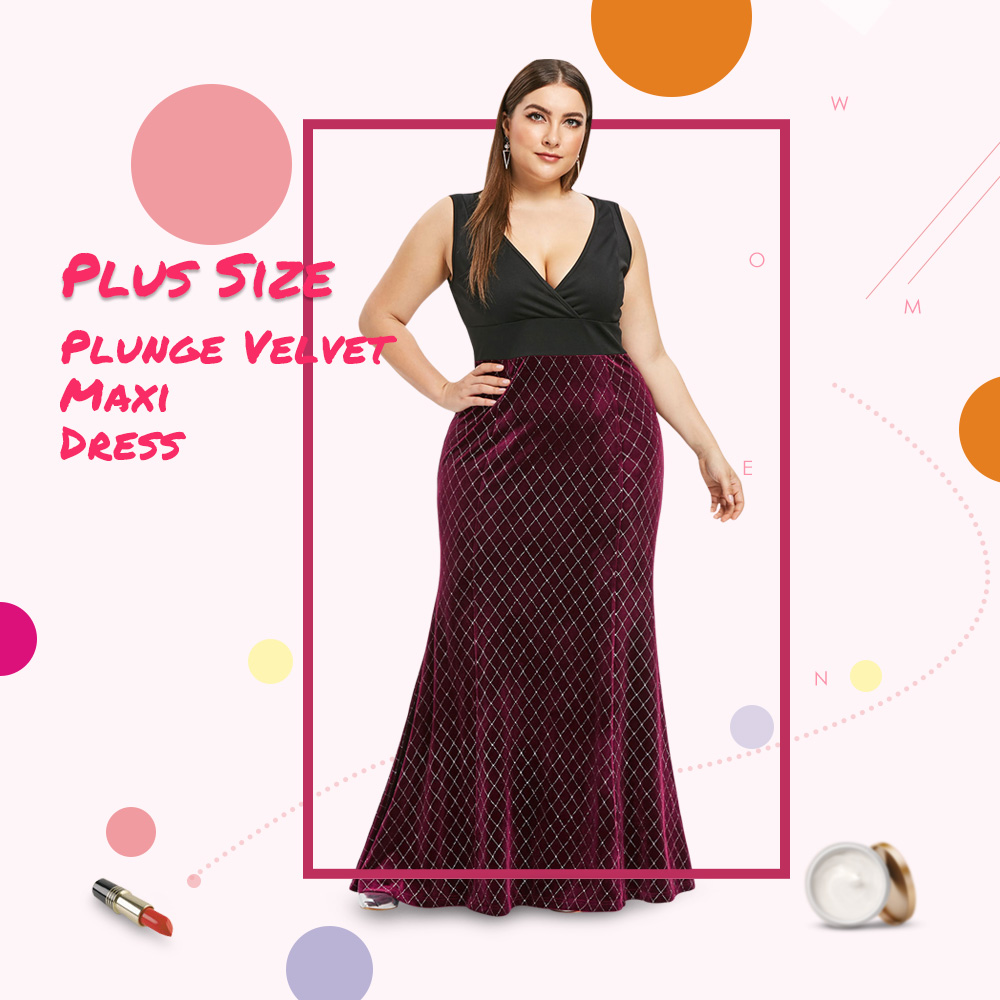 Plus Size Plunge Velvet Maxi Dress